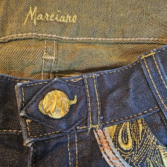 Marciano Gold Embroidered Dark Wash Crop Jeans - Size 24 - Picture 3 of 7